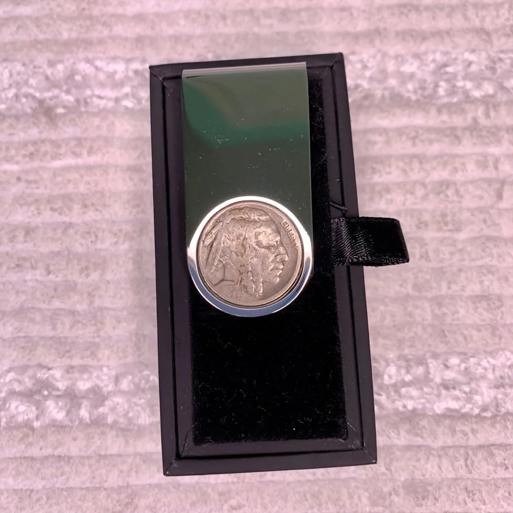 Men's Silver Money Clip with Buffalo Indian Head Nickel NWT